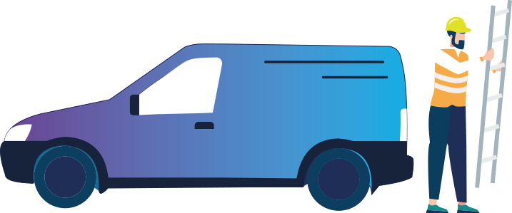 Van with man and ladder